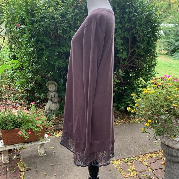 LOGO Lori Goldstein Brown High Low Tunic Sweater with Lace Detail - Picture 5 of 8